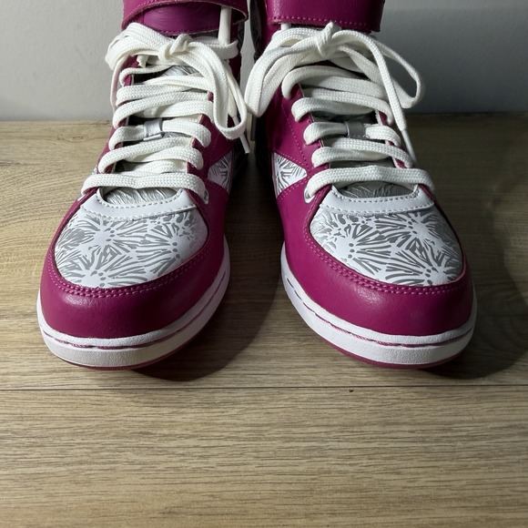 Reebok Freestyle Hi High Top Sneakers Pink White Pattern Womens Size 7 Aerobic - Picture 4 of 10
